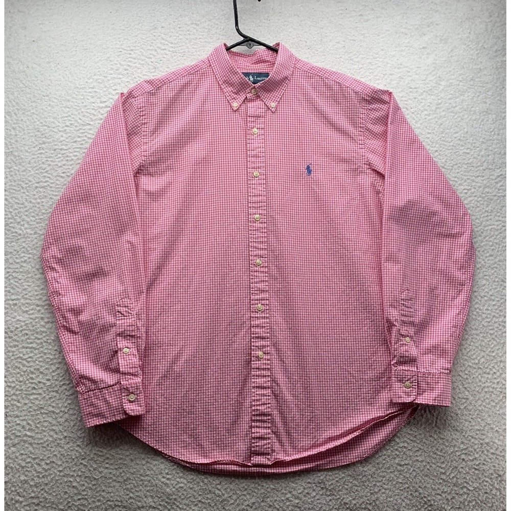 Ralph Lauren Button Up Shirt Mens Large L Classic Fit Pink White Gingham Preppy